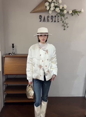 欧洲站2025冬新时尚圆领盘扣刺绣提花国风羽绒服外套女上衣88205