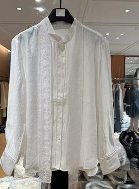 欧洲站2026春新款欧货时尚立领蕾丝飘带气质轻薄衬衫上衣女611256