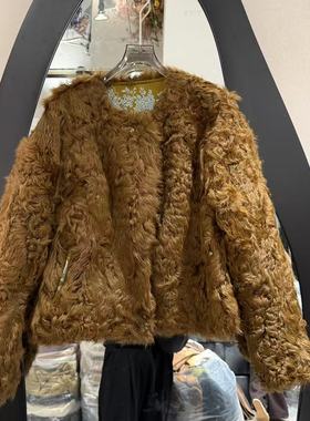 欧洲站2025冬款时尚圆领羊毛拼人丝提花两面穿保暖外套A2530-6675