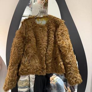 欧洲站2025冬款时尚圆领羊毛拼人丝提花两面穿保暖外套A2530-6675