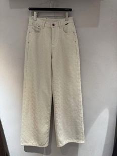 欧洲站2025冬欧货高腰时尚 30907 菱形格纹洋气加绒直筒休闲牛仔裤