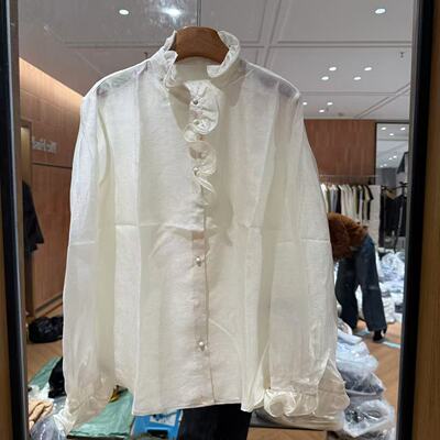 欧洲站2026春季新款欧货木耳边立领单排扣人丝百搭女衬衫261C123