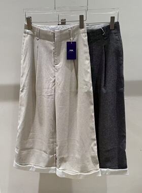 欧洲站2026新款时尚高腰直筒拼色卷边宽松休闲西装阔腿长裤CV416