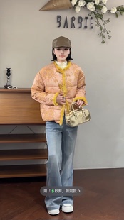 欧洲站2025冬新时尚 羽绒服外套6123 圆领按扣刺绣水貂毛拼接新中式