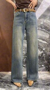 602 洋气直筒牛仔裤 曼曼家2025秋冬款 欧货腰带重工满天星烫钻美式