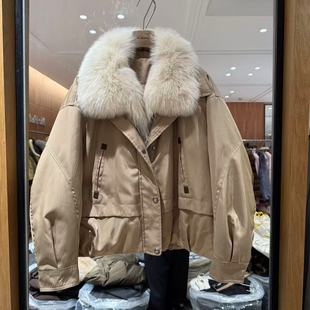 欧洲站2025冬新时尚狐狸毛领宽松拉链气质鹅绒加厚保暖皮草90821