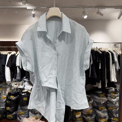 欧洲站2026夏季新款欧货翻领设计感不规则卷边洋气短袖衬衫13135