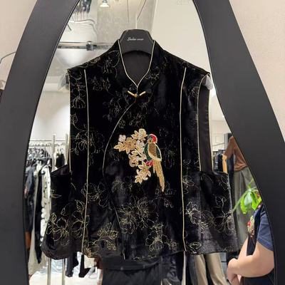 欧洲站2025早秋款欧货原创设计重工刺绣钉珠鸟轻奢国风马甲79342