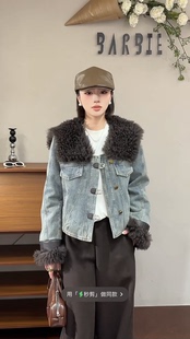 欧洲站2025冬新款时尚拼接牛仔毛领宽松减龄百搭短款外套女3269