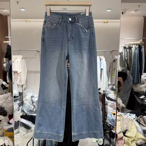 欧洲站2026新款欧货时尚毛边裤脚高腰四面弹百搭微喇牛仔裤92819