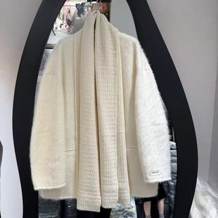 欧洲站2025冬款韩系圆领落肩袖简约围巾款洋气双面羊毛大衣25209