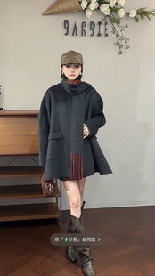 欧洲站2025冬新时尚连帽围巾双面羊绒大衣高端羊毛外套女潮96065