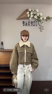 羽绒服外套2631 工装 欧洲站2025冬新时尚 羊毛翻领拉链宽松休闲短款