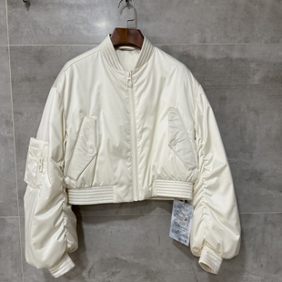 捏褶袖 立领时尚 子宽松95白鹅绒棒球服外套25151 款 欧洲站2025冬季