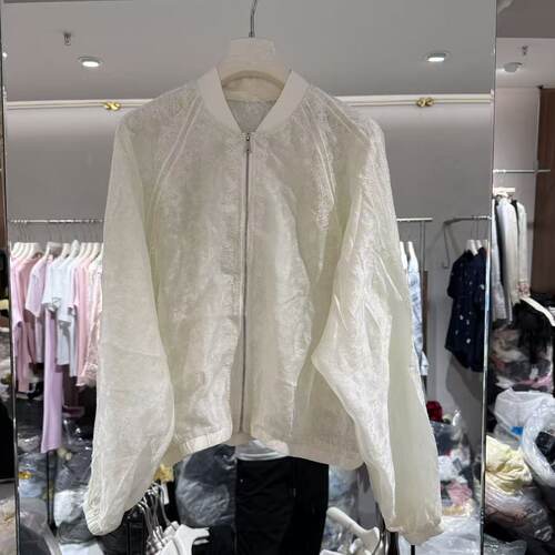 欧洲站2026夏新款欧货拉链款立领蕾丝边落肩袖棒球服防嗮衣837C