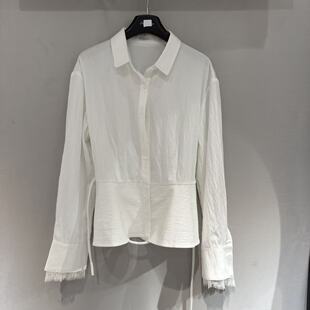 323 百搭纯棉衬衫 欧洲站2026新款 欧货气质翻领系带显瘦蕾丝喇叭袖