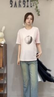 T恤女13079 减龄烫钻苹果印花休闲百搭短袖 欧洲站2026新款 欧货时尚