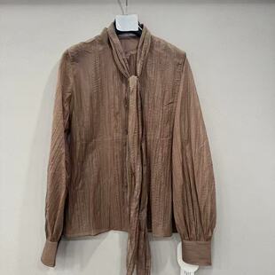 上衣26021 飘带系带褶皱设计感百搭衬衫 欧洲站2026春新款 欧货时尚