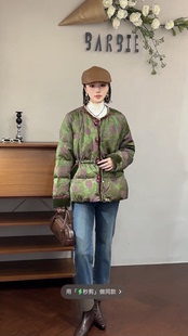 欧洲站2025冬新时尚圆领单排扣收腰气质保暖复古羽绒服外套女6100