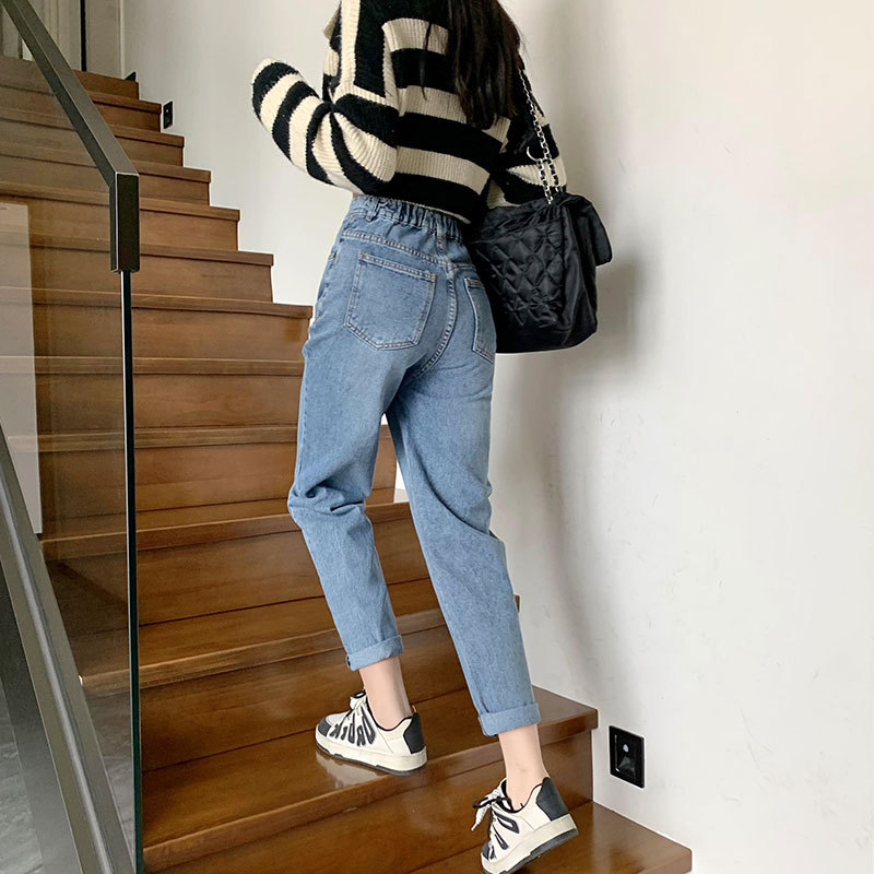 老爹牛仔裤女裤子2025年新款春秋季高腰直筒宽松小个子萝卜哈伦