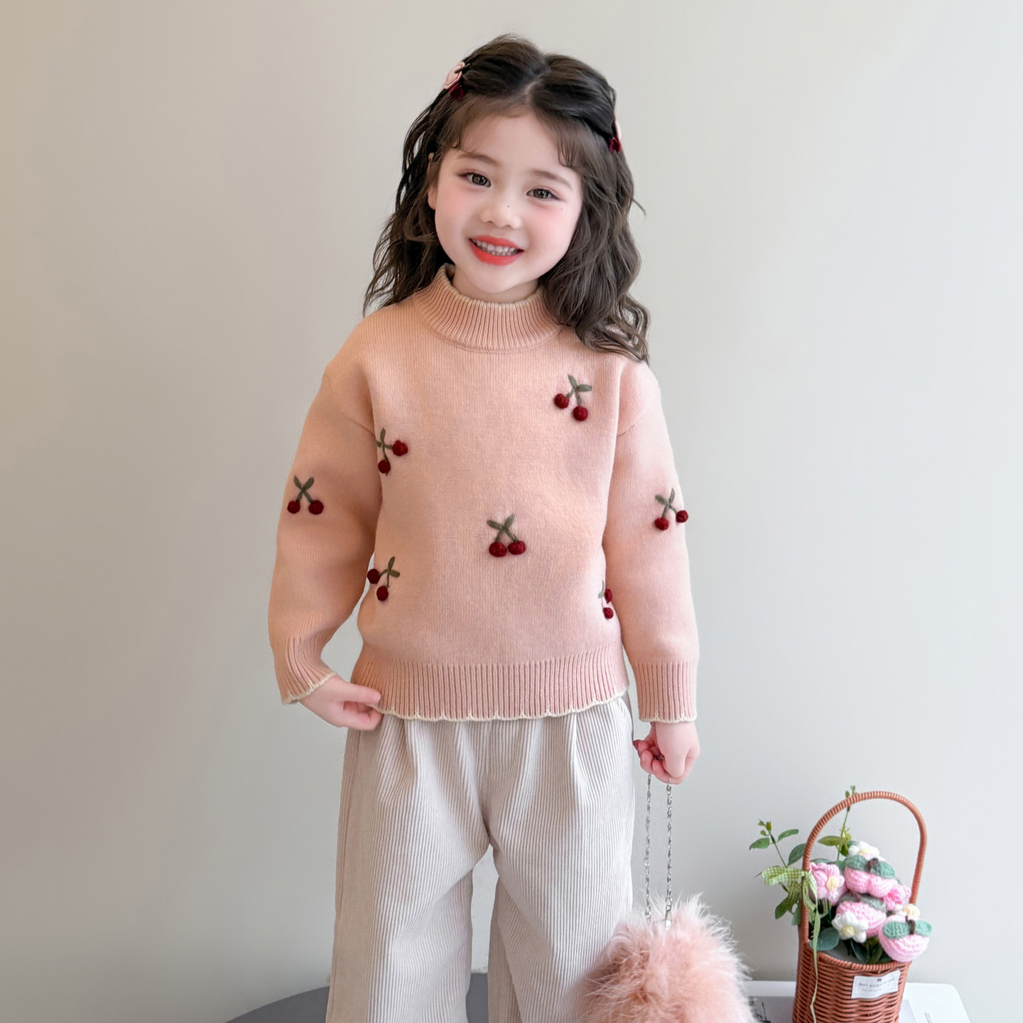 女童毛衣冬季加厚一体绒保暖上衣