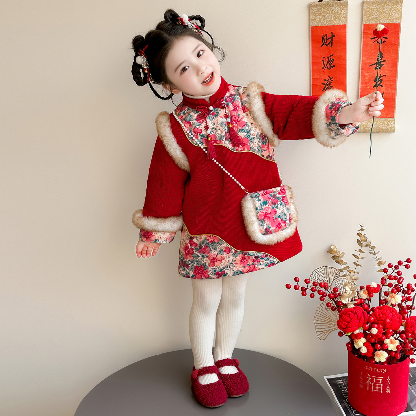 汉服女童旗袍连衣裙冬装国风宝宝新年红色裙子儿童过年衣服拜年服,童装/婴儿装/亲子装,旗袍,淘宝优惠券,粉丝福利购,淘宝优惠卷
