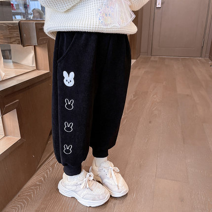 女童加绒裤子秋冬款2024新款儿童灯芯绒休闲裤女宝宝冬季外穿加厚