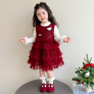加绒套装 儿童冬装 蓬蓬裙子女宝宝公主裙 2025新款 女童连衣裙秋冬季