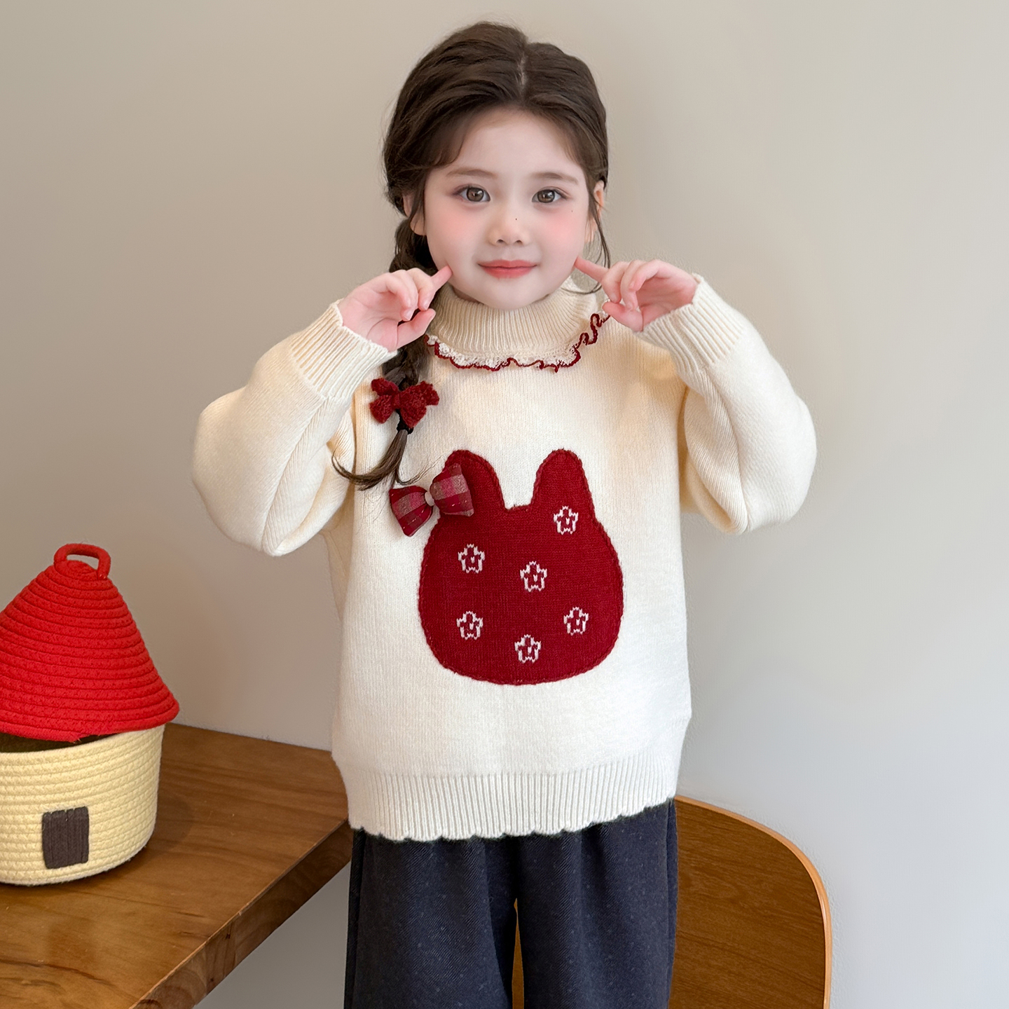 女童毛衣2025新款冬季加厚儿童针织打底衫宝宝内搭冬装加绒毛线衣