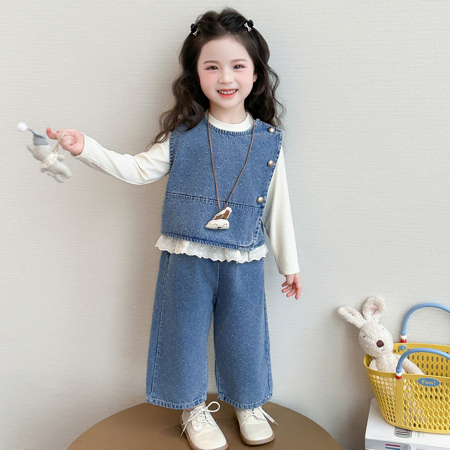 女童牛仔套装春秋季2026新款儿童春装衣服女宝宝马甲阔腿裤三件套,童装/婴儿装/亲子装,套装,淘宝优惠券,粉丝福利购,淘宝优惠卷