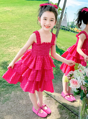 女童连衣裙夏装2026新款红色儿童洋气吊带裙子宝宝夏季蛋糕公主裙