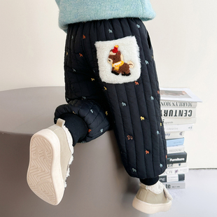 棉裤 一条过冬女童加绒裤 女宝宝冬装 三层夹棉加厚儿童束脚裤 子冬季