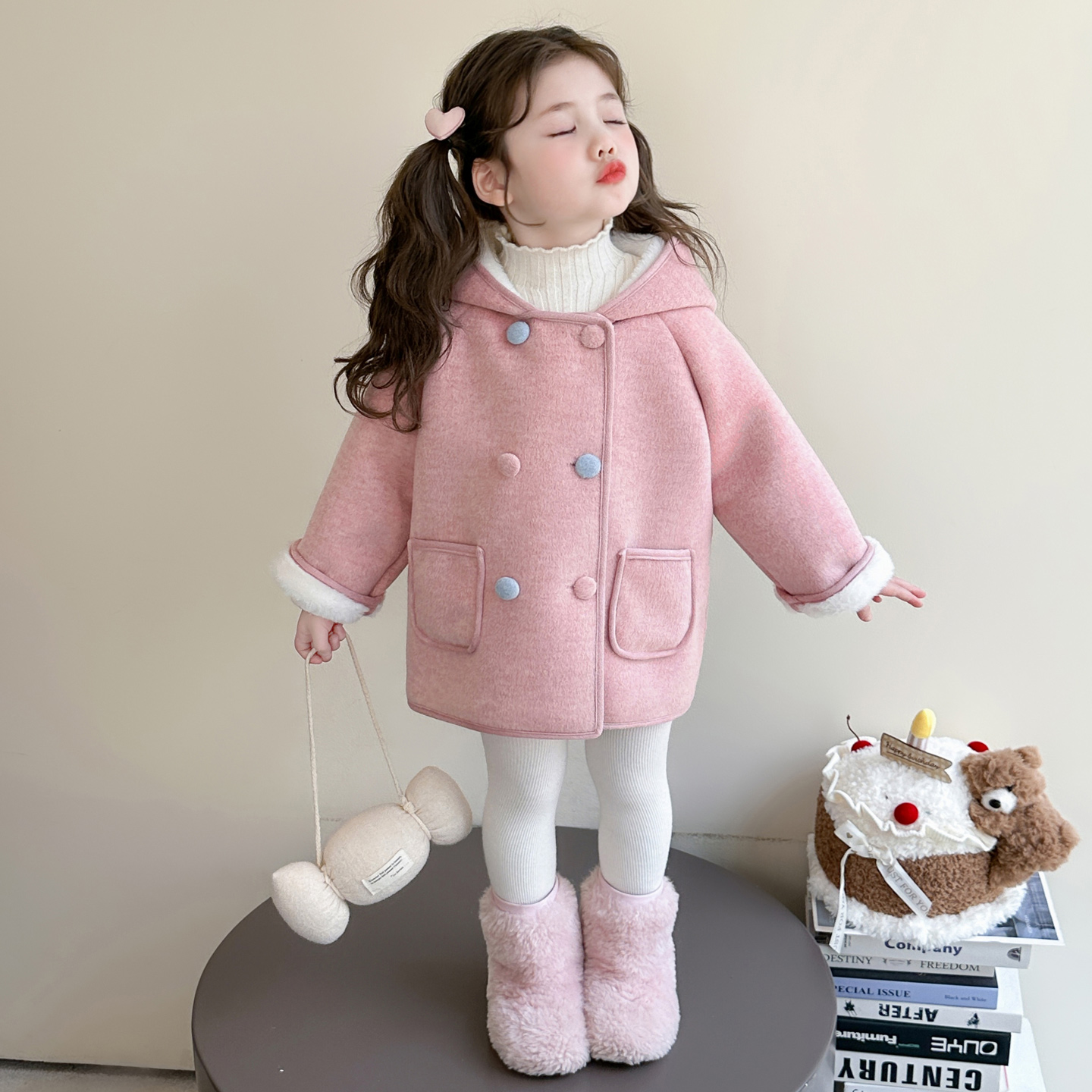 超好看女童加绒呢大衣秋冬装外套