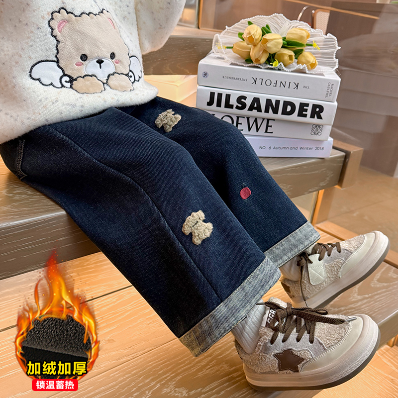 百搭洋气女童加绒牛仔裤冬季保暖