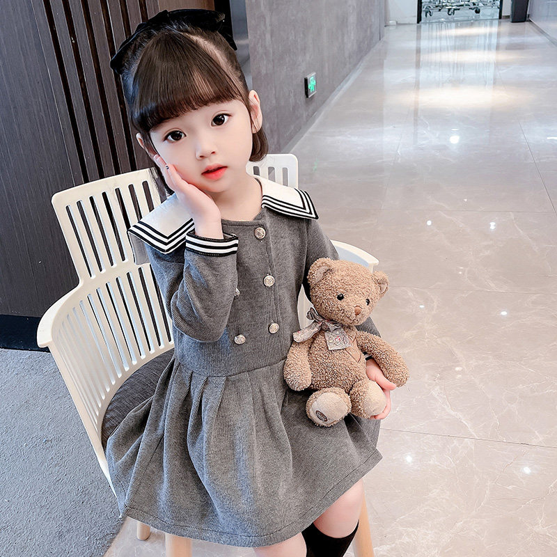 小童裙子春秋女童连衣裙2023新款洋气女宝宝春装学院风儿童公主裙