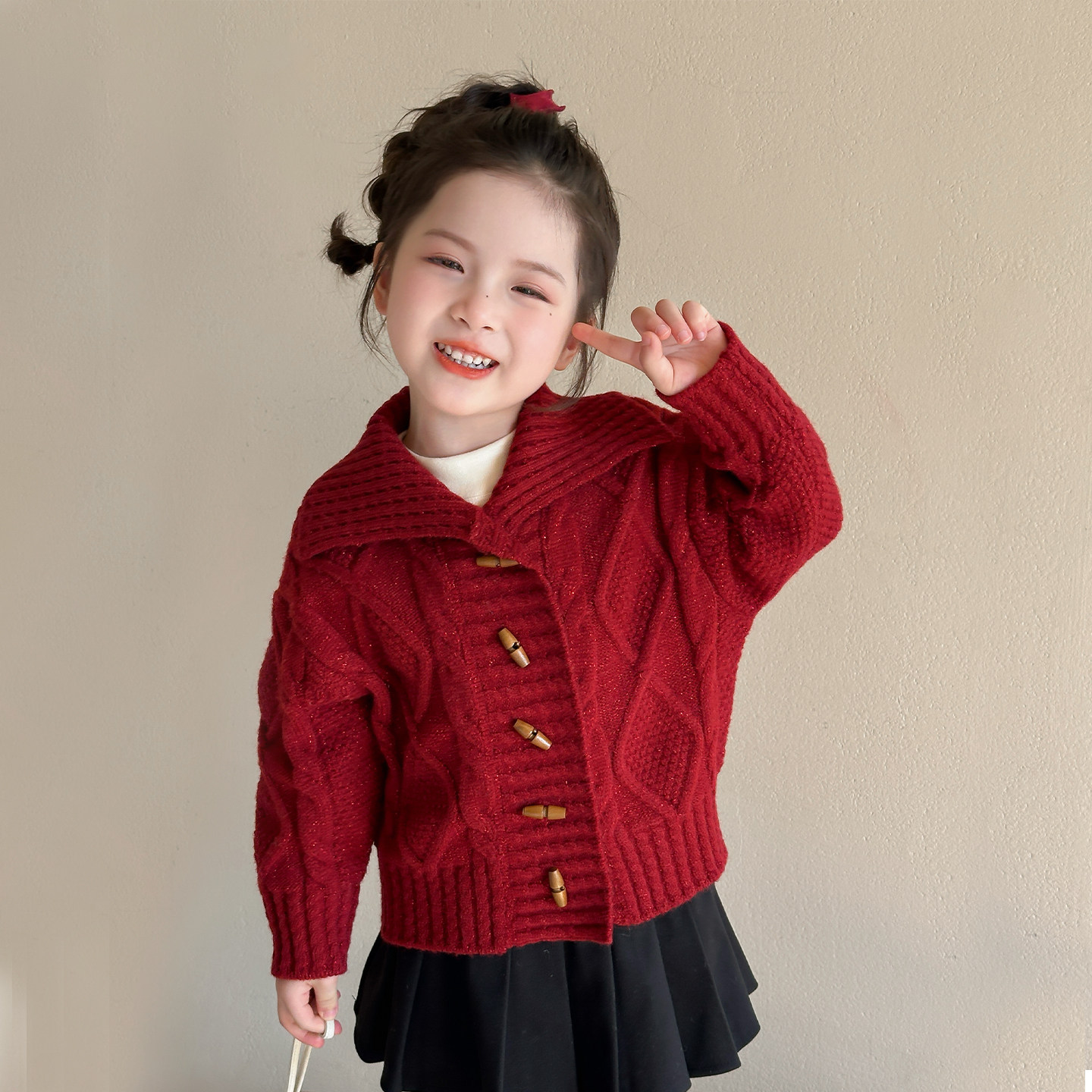 女童毛衣秋冬季加厚儿童圣诞红色衣服宝宝冬装内搭开衫针织衫上衣