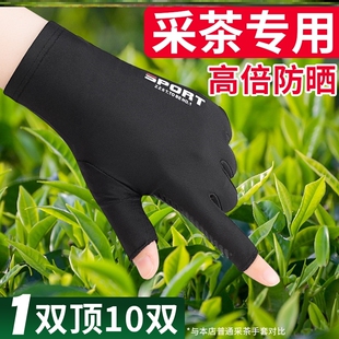摘茶手套防晒专用女士小号采茶叶半指薄款专业掐茶捡茶露两指防水