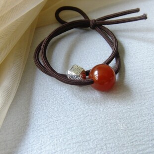 天然红玛瑙发绳女 绿黄白玛瑙粉水晶虎眼石发饰发圈原创百搭圆球