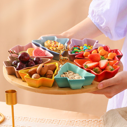 圣诞树点心盘釉下彩陶瓷