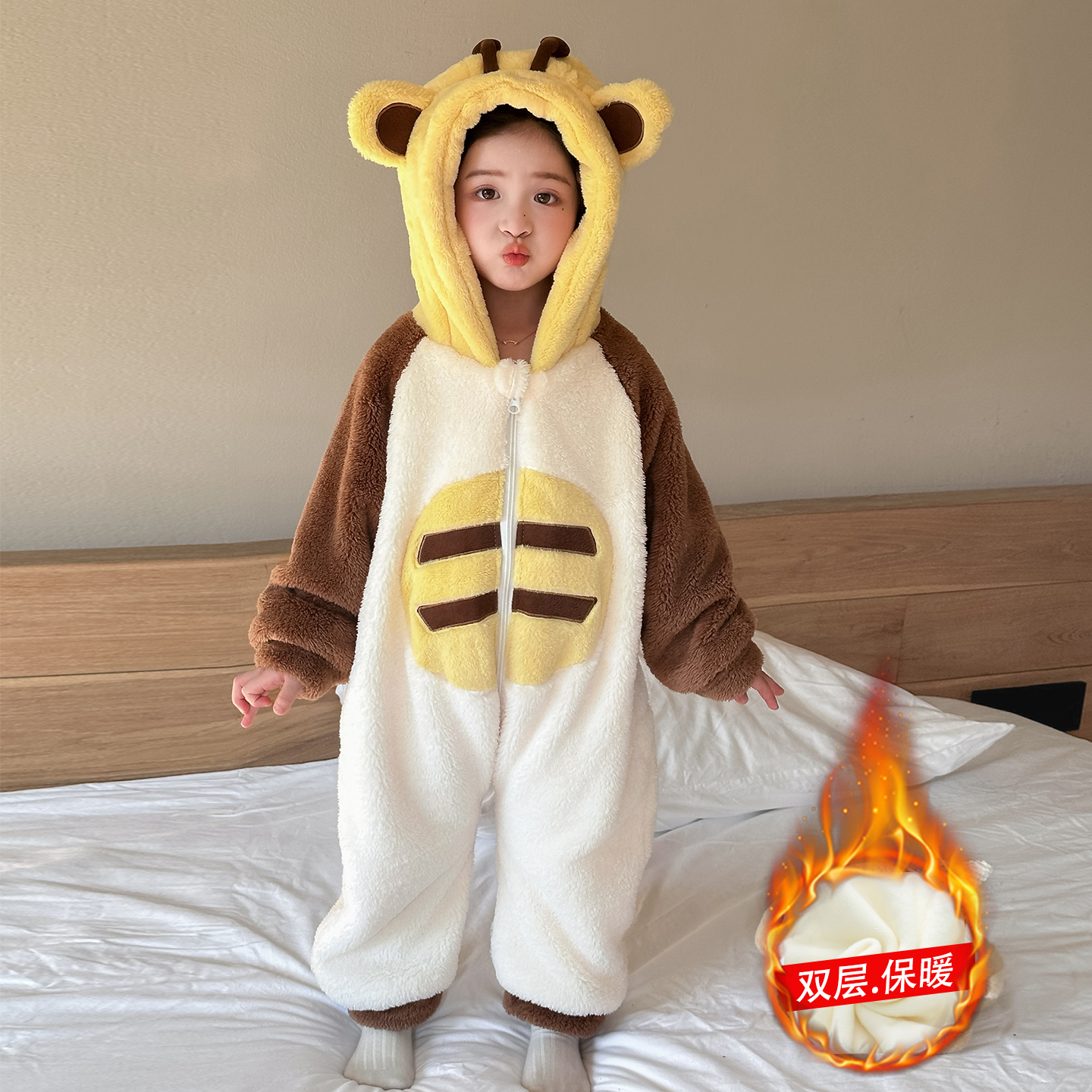 儿童珊瑚绒连体睡衣冬宝宝加厚双层防踢睡袋保暖家居服小童爬爬服
