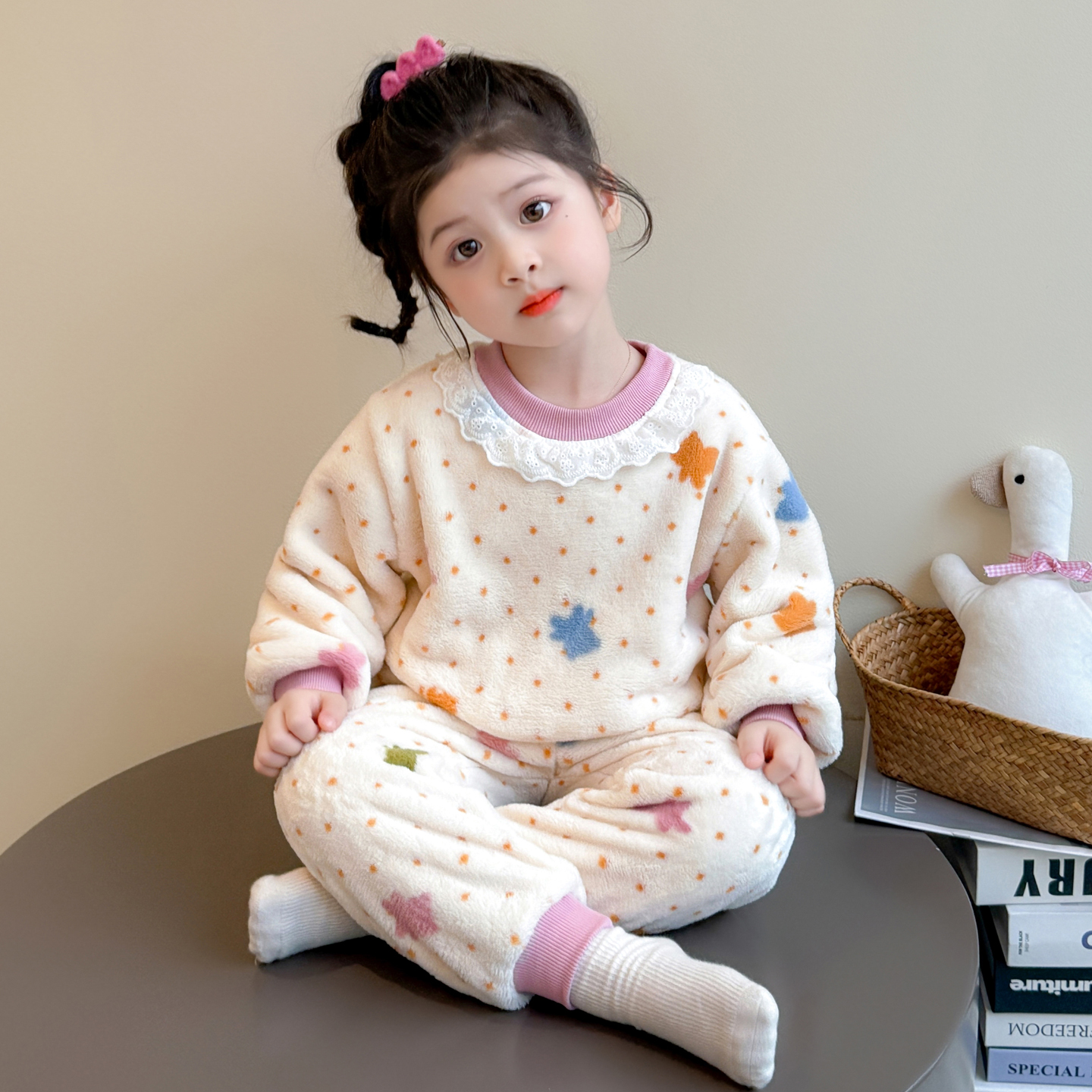 女童睡衣冬季加厚法兰绒女孩公主套头家居服女宝宝保暖睡衣秋冬季