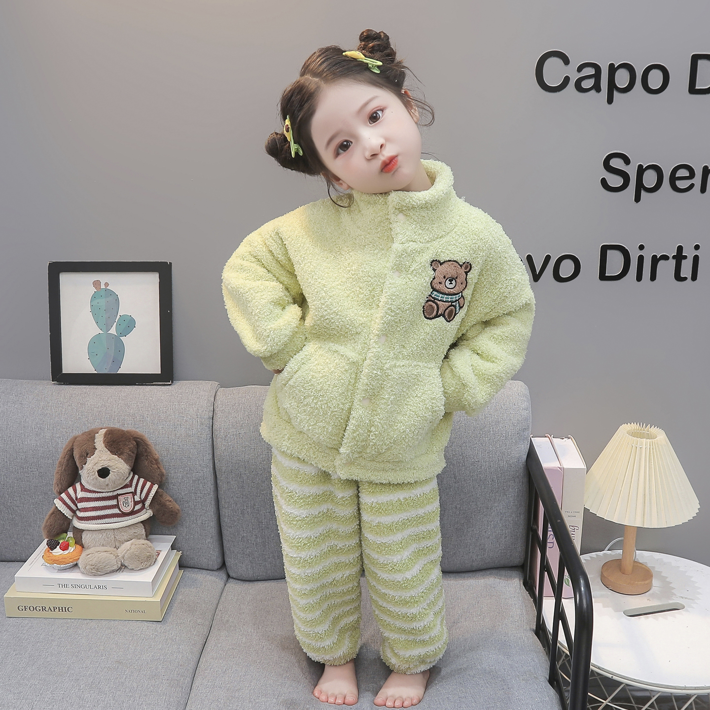 女童睡衣冬季珊瑚绒2025新款儿童女孩开衫卡通家居服女宝宝睡衣冬