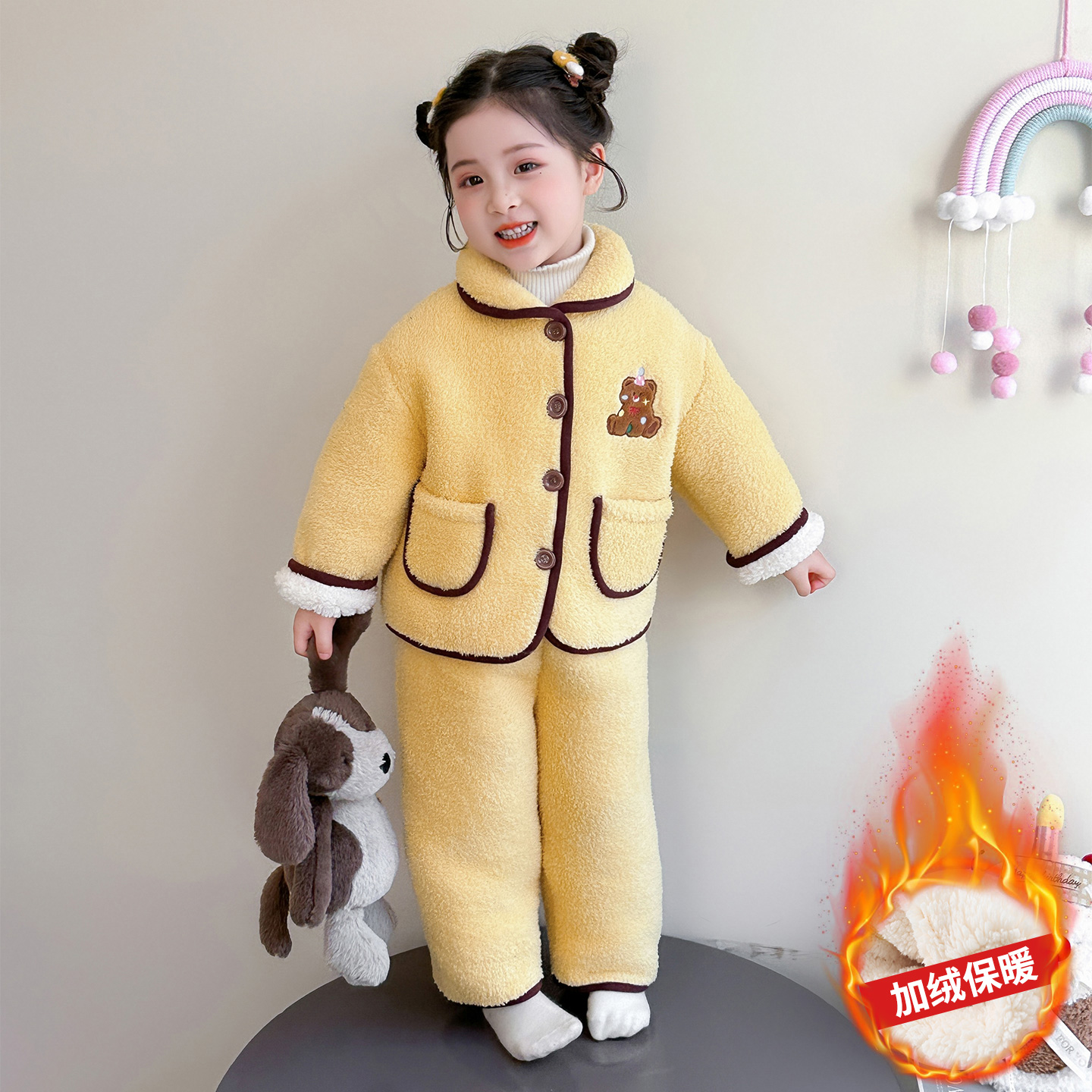 女童加厚睡衣冬季珊瑚绒女孩超厚超暖家居服公主套装儿童宝宝衣服