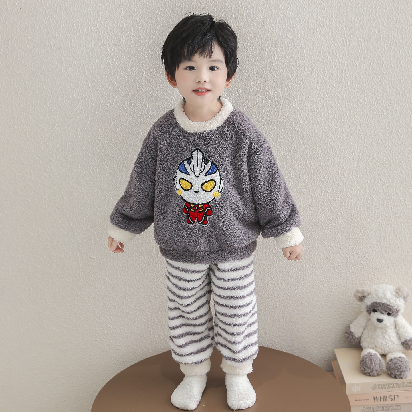 男童珊瑚绒睡衣冬季儿童卡通奥特曼保暖家居服宝宝加厚套装男孩冬