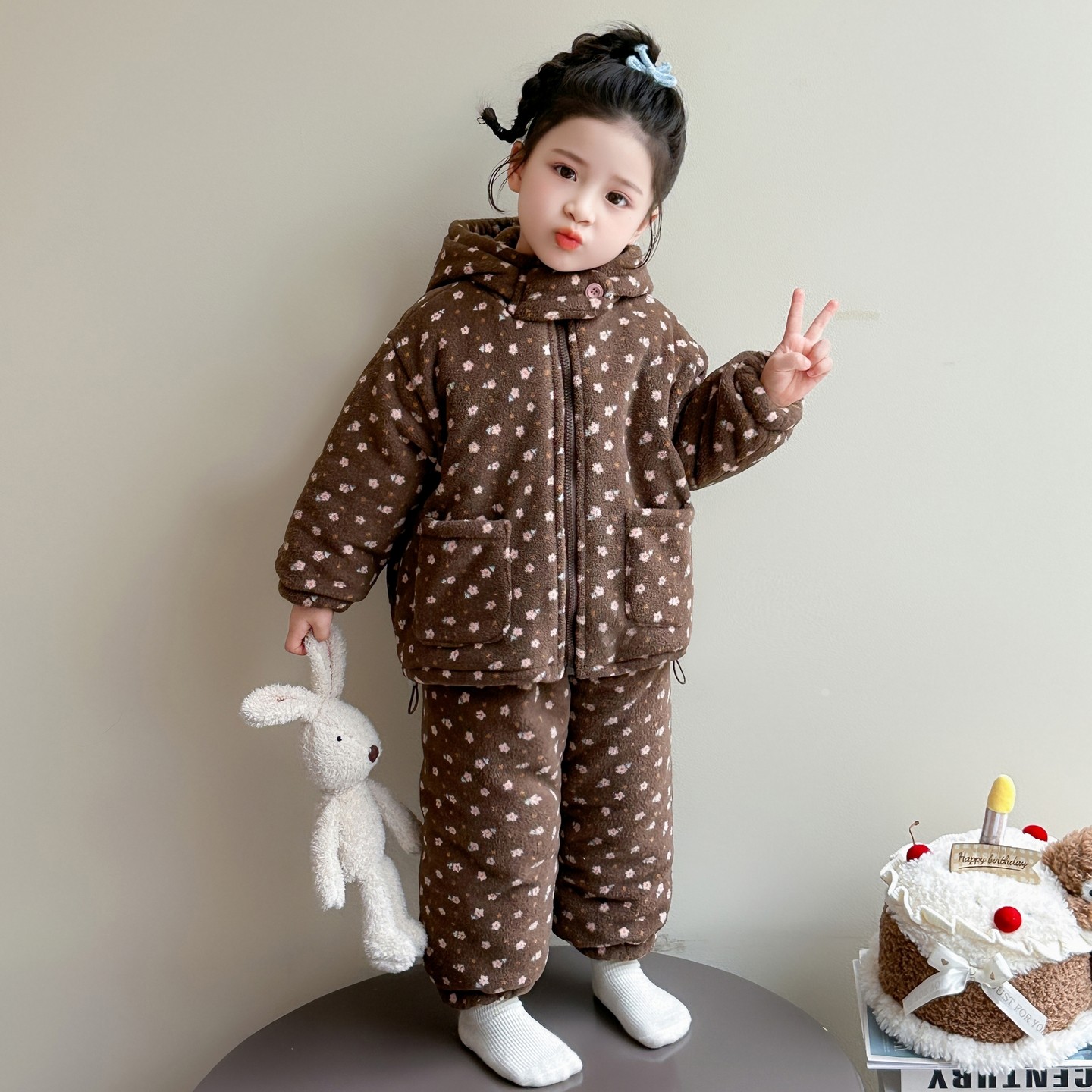 女童三层夹棉家居服女孩碎花连帽加厚睡衣公主女宝宝连帽保暖套装,童装/婴儿装/亲子装,家居服套装,淘宝优惠券,粉丝福利购,淘宝优惠卷