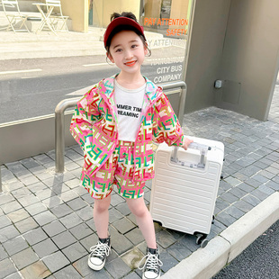 儿童韩版 女童夏装 洋气套装 2024新款 连帽防晒衣两件女宝宝休闲衣服