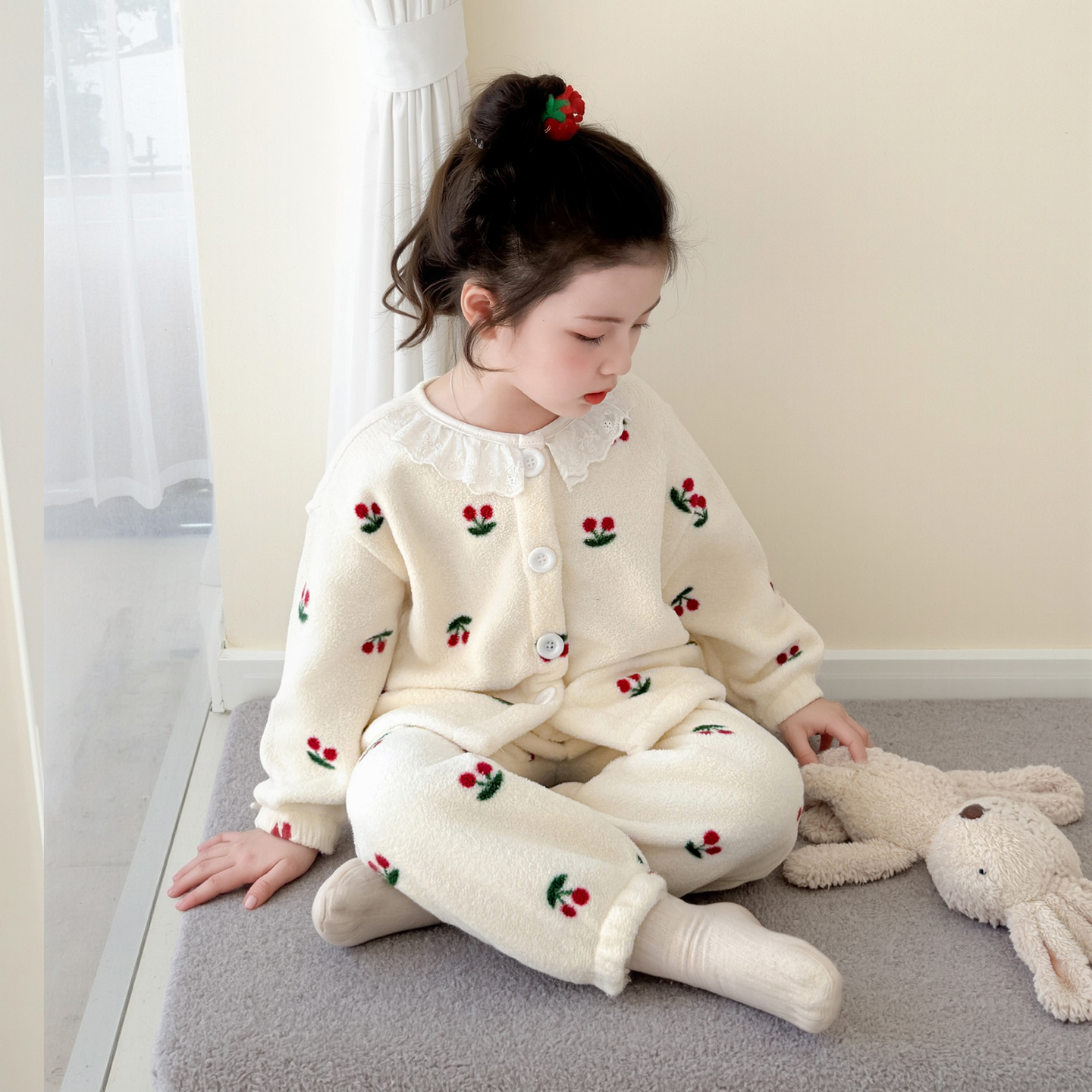 宝宝睡衣冬季保暖奥粒绒儿童公主开衫家居服加厚套装女童休闲衣服