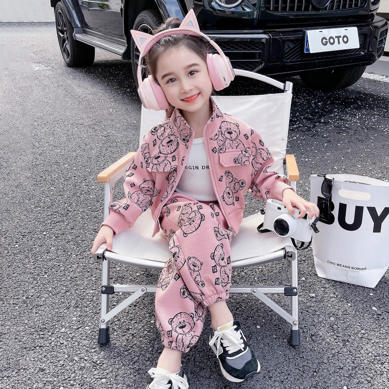 女童春装韩版运动套装2025新款小童卡通衣服宝宝网红时髦两件套潮