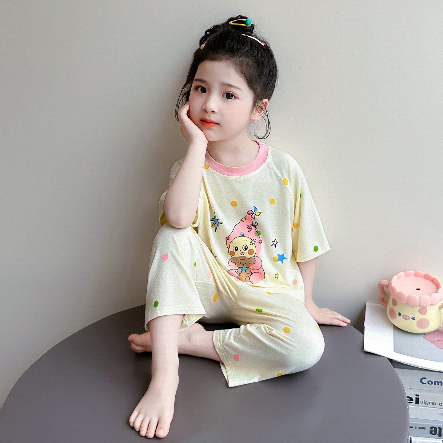 女童睡衣夏季小女孩薄款莫代尔家居服星星人套装儿童宝宝家居服夏