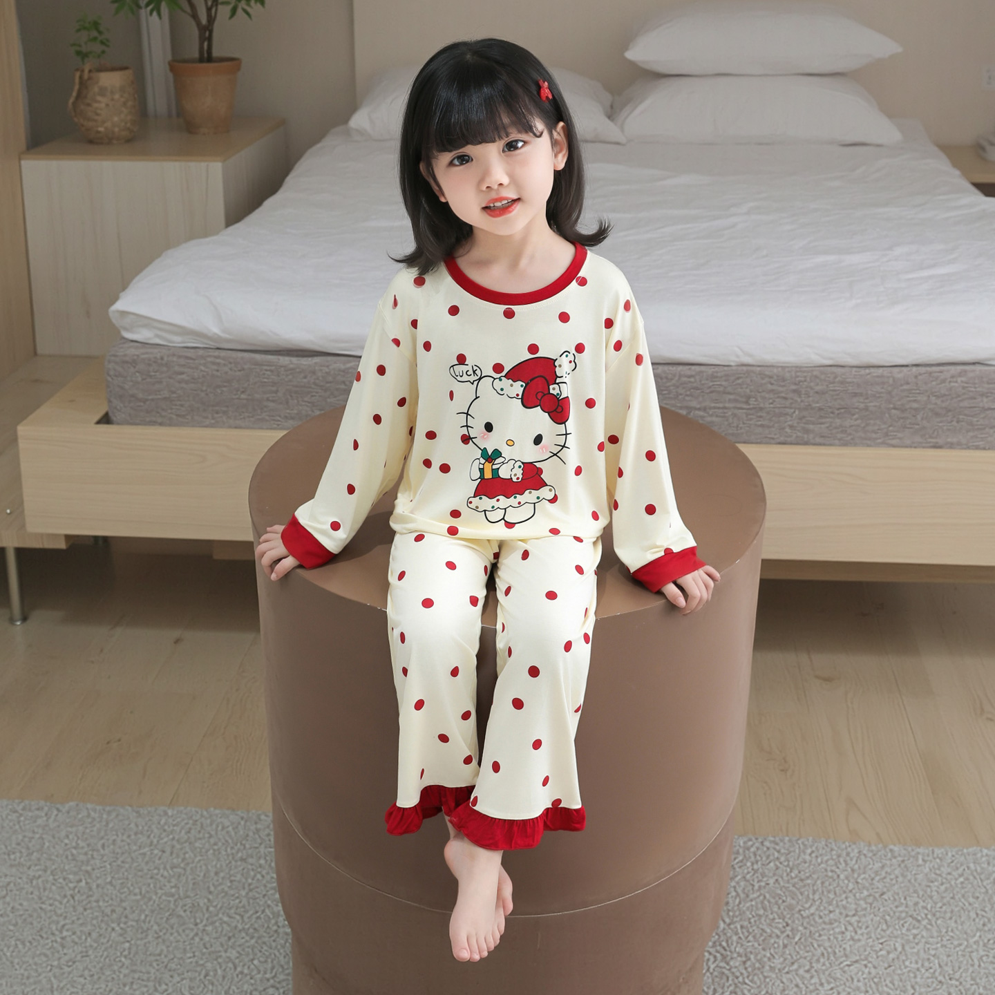 女童睡衣春秋款莫代尔小女孩公主家居服卡通套装女宝宝分体空调服